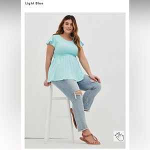 Smocked babydoll light blue blouse